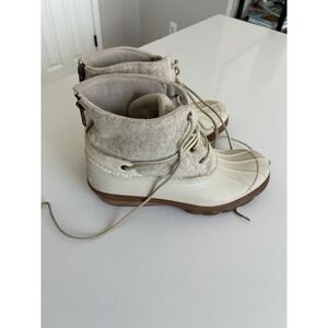 Sperry Top Sider Women's Duck Boots Cream Wool‎ Lined Side Zip Size 9 M